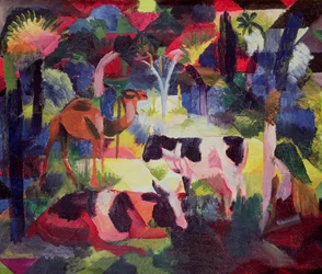 Paisaje con vacas y un camello